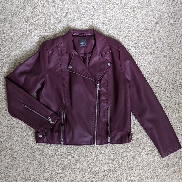 Burgundy Faux Leather Jacket - Picture 1 of 3